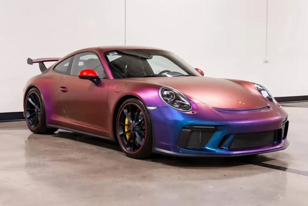 The same car rendered in Avery Dennison Satin Roaring Thunder